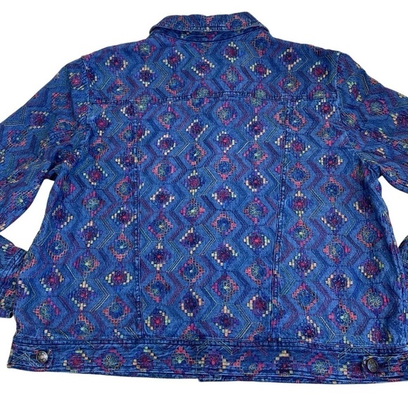 COLDWATER CREEK Boho Aztec Tribal Multicolor Embroidered Cotton Denim Jacket XL - Picture 9 of 16